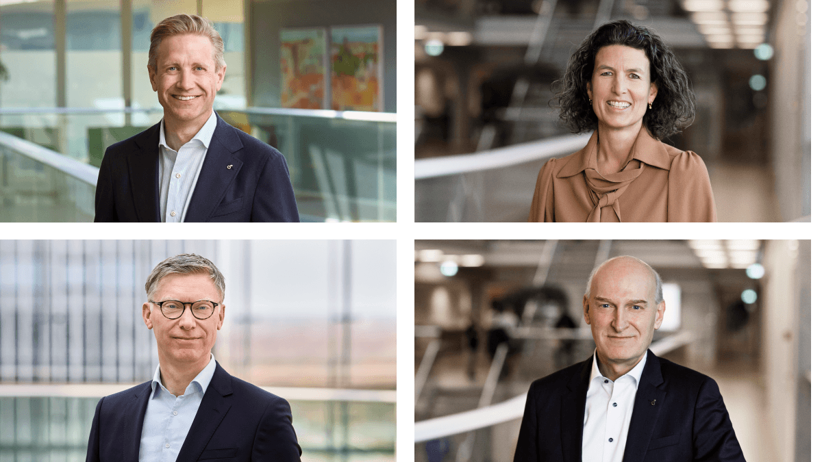 Koncerndirektionen. Fra venstre: Christian Jensby, Lone Tvis, Michael Harboe-Jørgensen, Peter Heymann Andersen